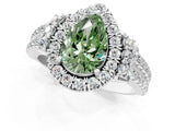 White gold Fancy Green Pear  Cut Double Halo Diamond Engagement Ring with Pave Band and Four-Prong Setting_39