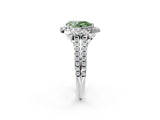 White gold Fancy Green Pear  Cut Double Halo Diamond Engagement Ring with Pave Band and Four-Prong Setting_40