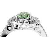 White gold Fancy Green Pear  Cut Double Halo Diamond Engagement Ring with Pave Band and Four-Prong Setting_42