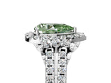 White gold Fancy Green Pear  Cut Double Halo Diamond Engagement Ring with Pave Band and Four-Prong Setting_43
