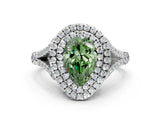 White gold Fancy Green Pear  Cut Double Halo Split Shank Diamond Ring with Prong Setting_49