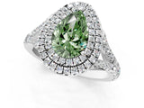 White gold Fancy Green Pear  Cut Double Halo Split Shank Diamond Ring with Prong Setting_50