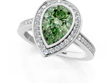 White gold Fancy Green Pear Cut Halo Bezel Diamond Pave Band Ring_1