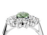 White gold Fancy Green Pear Cut Halo Cluster Diamond Ring with Pave Band and Four-Prong Setting_16