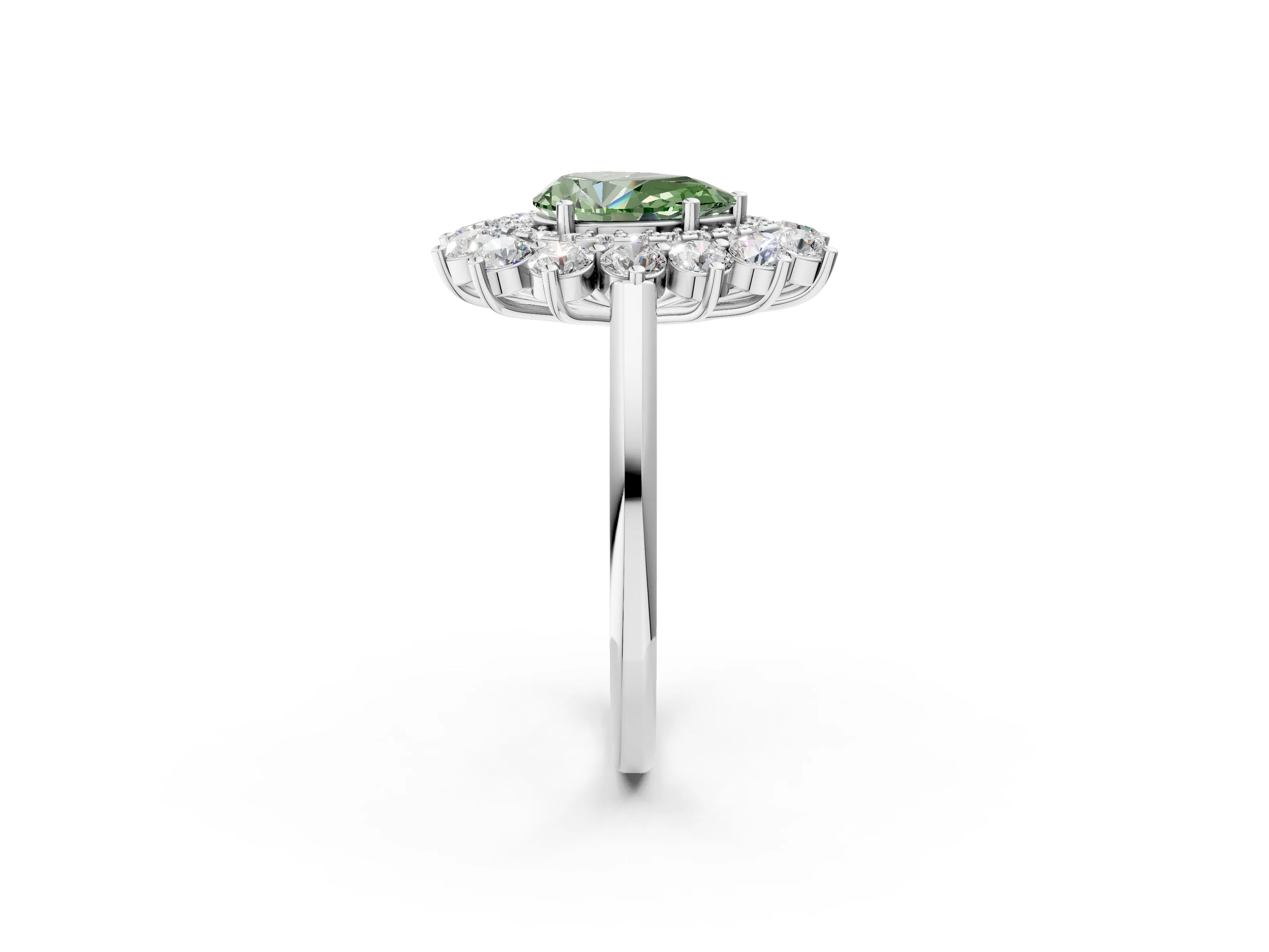 White gold Fancy Green Pear Cut Halo Cluster Diamond Ring with Pave Band and Four-Prong Setting_2