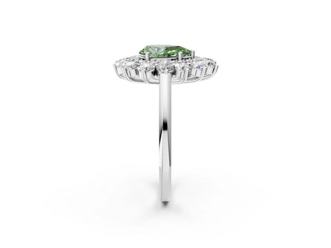 White gold Fancy Green Pear Cut Halo Cluster Diamond Ring with Pave Band and Four-Prong Setting_2