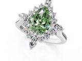 White gold Fancy Green Pear Cut Halo Diamond Cluster Ring with Marquise and Round Stones on a White Gold Band with Prong Setting_1