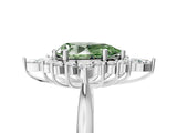 White gold Fancy Green Pear Cut Halo Diamond Cluster Ring with Marquise and Round Stones on a White Gold Band with Prong Setting_5