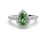 White gold Fancy Green Pear  Cut Halo Diamond Engagement Ring with Pave Band and Four-Prong Setting_28