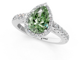 White gold Fancy Green Pear  Cut Halo Diamond Engagement Ring with Pave Band and Four-Prong Setting_29