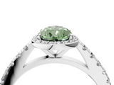 White gold Fancy Green Pear  Cut Halo Diamond Engagement Ring with Pave Band and Four-Prong Setting_32