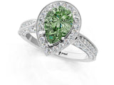 White gold Fancy Green Pear Cut Halo Diamond Engagement Ring with Split Shank Band and Four-Prong Setting_13