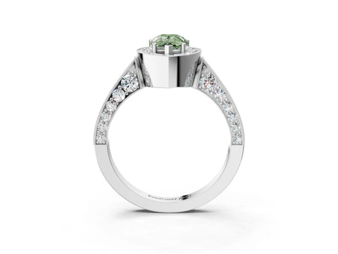 White gold Fancy Green Pear Cut Halo Diamond Engagement Ring with Split Shank Band and Four-Prong Setting_15