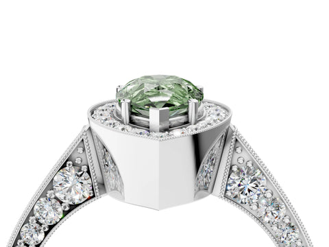 White gold Fancy Green Pear Cut Halo Diamond Engagement Ring with Split Shank Band and Four-Prong Setting_16