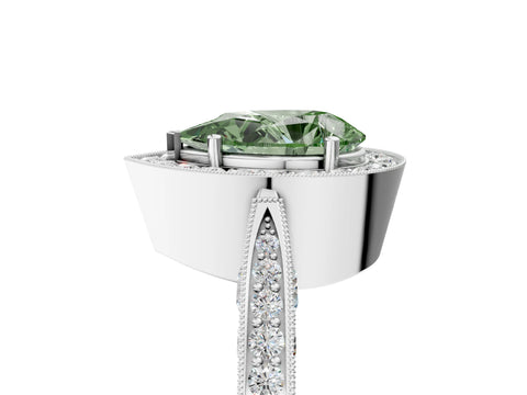 White gold Fancy Green Pear Cut Halo Diamond Engagement Ring with Split Shank Band and Four-Prong Setting_17