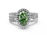 White gold Fancy Green Pear  Cut Halo Diamond Engagement Ring with Split Shank and Four-Prong Setting_20