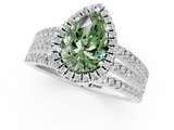 White gold Fancy Green Pear  Cut Halo Diamond Engagement Ring with Split Shank and Four-Prong Setting_21