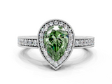 White gold Fancy Green Pear  Cut Halo Diamond Pave Band Ring with Four-Prong Setting_44
