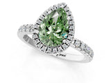 White gold Fancy Green Pear Cut Halo Diamond Pave Band with Prong Setting_1