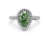 White gold Fancy Green Pear Cut Halo Diamond Pave Band with Prong Setting