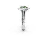 White gold Fancy Green Pear Cut Halo Diamond Ring with Beaded Split Shank and Four-Prong Setting_2