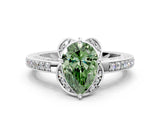White gold Fancy Green Pear  Cut Halo Diamond Ring with Channel Set Band and Four-Prong Setting_85