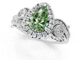 White gold Fancy Green Pear Cut Halo Diamond Ring with Milgrain and Bezel Accents on a Split Shank Band_1
