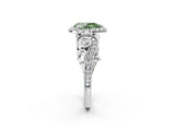 White gold Fancy Green Pear Cut Halo Diamond Ring with Milgrain and Bezel Accents on a Split Shank Band_14