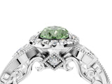 White gold Fancy Green Pear Cut Halo Diamond Ring with Milgrain and Bezel Accents on a Split Shank Band_16