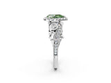 White gold Fancy Green Pear Cut Halo Diamond Ring with Milgrain and Bezel Accents on a Split Shank Band_2