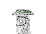 White gold Fancy Green Pear Cut Halo Diamond Ring with Milgrain and Bezel Accents on a Split Shank Band_5