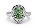 White gold Fancy Green Pear  Cut Halo Diamond Ring with Pavé Band and Four-Prong Setting_69
