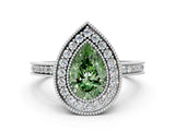 White gold Fancy Green Pear  Cut Halo Diamond Ring with Pavé Band and Milgrain Prong Setting_32