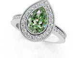 White gold Fancy Green Pear  Cut Halo Diamond Ring with Pavé Band and Milgrain Prong Setting_33