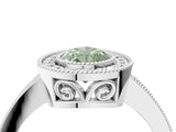 White gold Fancy Green Pear  Cut Halo Diamond Ring with Pavé Band and Milgrain Prong Setting_41