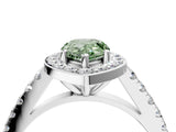 White gold Fancy Green Pear Cut Halo Diamond Ring with Pavé Band and Three-Prong Setting_16