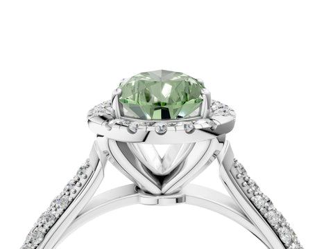 White gold Fancy Green Pear Cut Halo Diamond Ring with Pavé Band_16