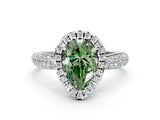 White gold Fancy Green Pear Cut Halo Diamond Ring with Pavé Band_36