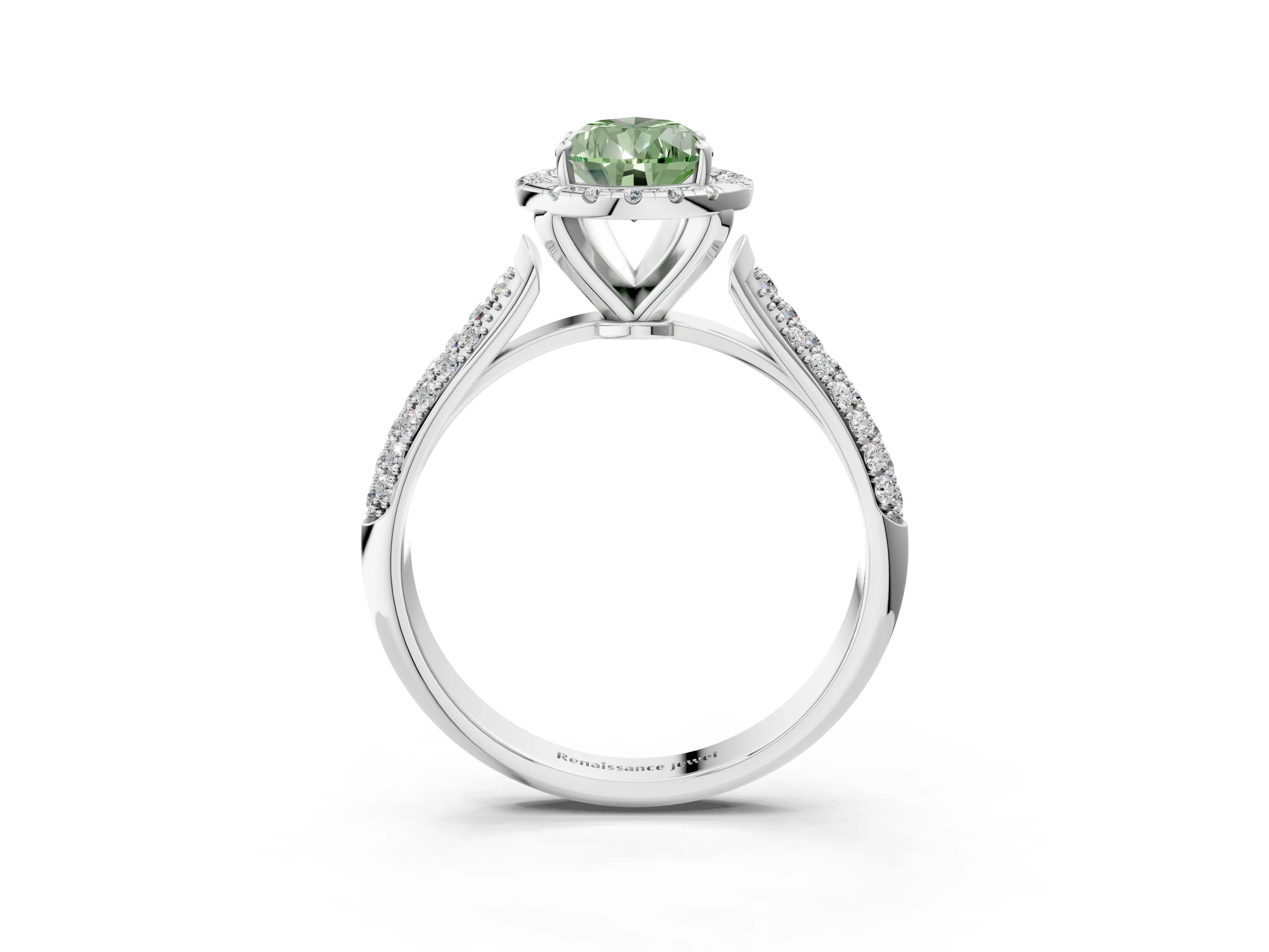 White gold Fancy Green Pear Cut Halo Diamond Ring with Pavé Band_39
