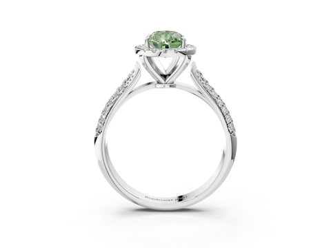 White gold Fancy Green Pear Cut Halo Diamond Ring with Pavé Band_39
