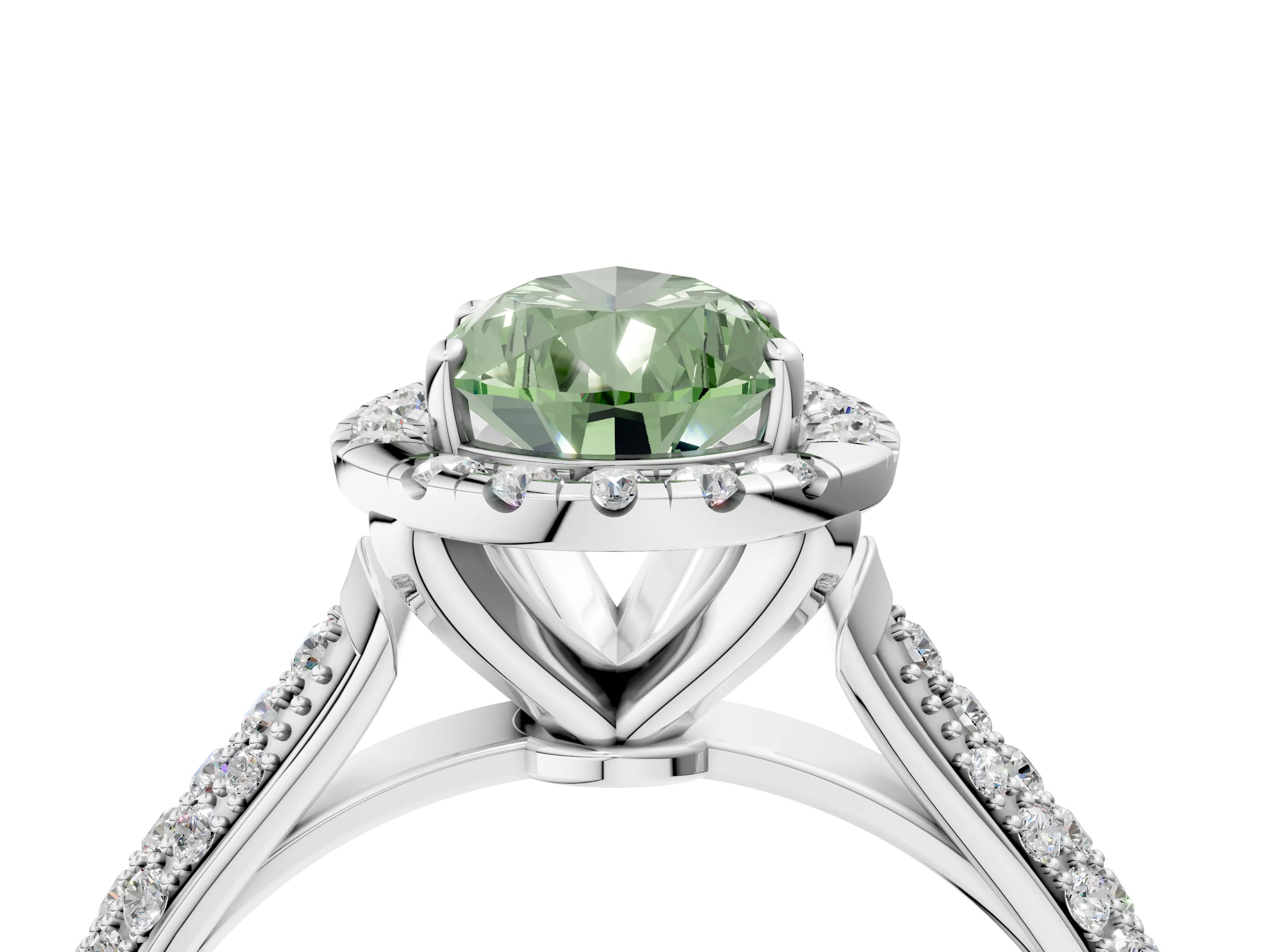 White gold Fancy Green Pear Cut Halo Diamond Ring with Pavé Band_40