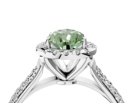 White gold Fancy Green Pear Cut Halo Diamond Ring with Pavé Band_40