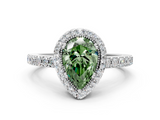White gold Fancy Green Pear  Cut Halo Diamond Ring with Pave Band and Four-Prong Setting_24
