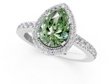 White gold Fancy Green Pear  Cut Halo Diamond Ring with Pave Band and Four-Prong Setting_25