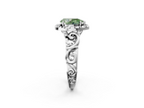 White gold Fancy Green Pear  Cut Halo Diamond Ring with Scrollwork Band and Four-Prong Setting_131