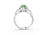 White gold Fancy Green Pear  Cut Halo Diamond Ring with Scrollwork Band and Four-Prong Setting_132