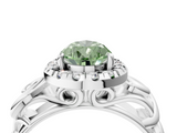 White gold Fancy Green Pear  Cut Halo Diamond Ring with Scrollwork Band and Four-Prong Setting_133