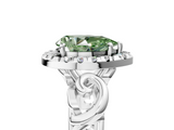 White gold Fancy Green Pear  Cut Halo Diamond Ring with Scrollwork Band and Four-Prong Setting_134