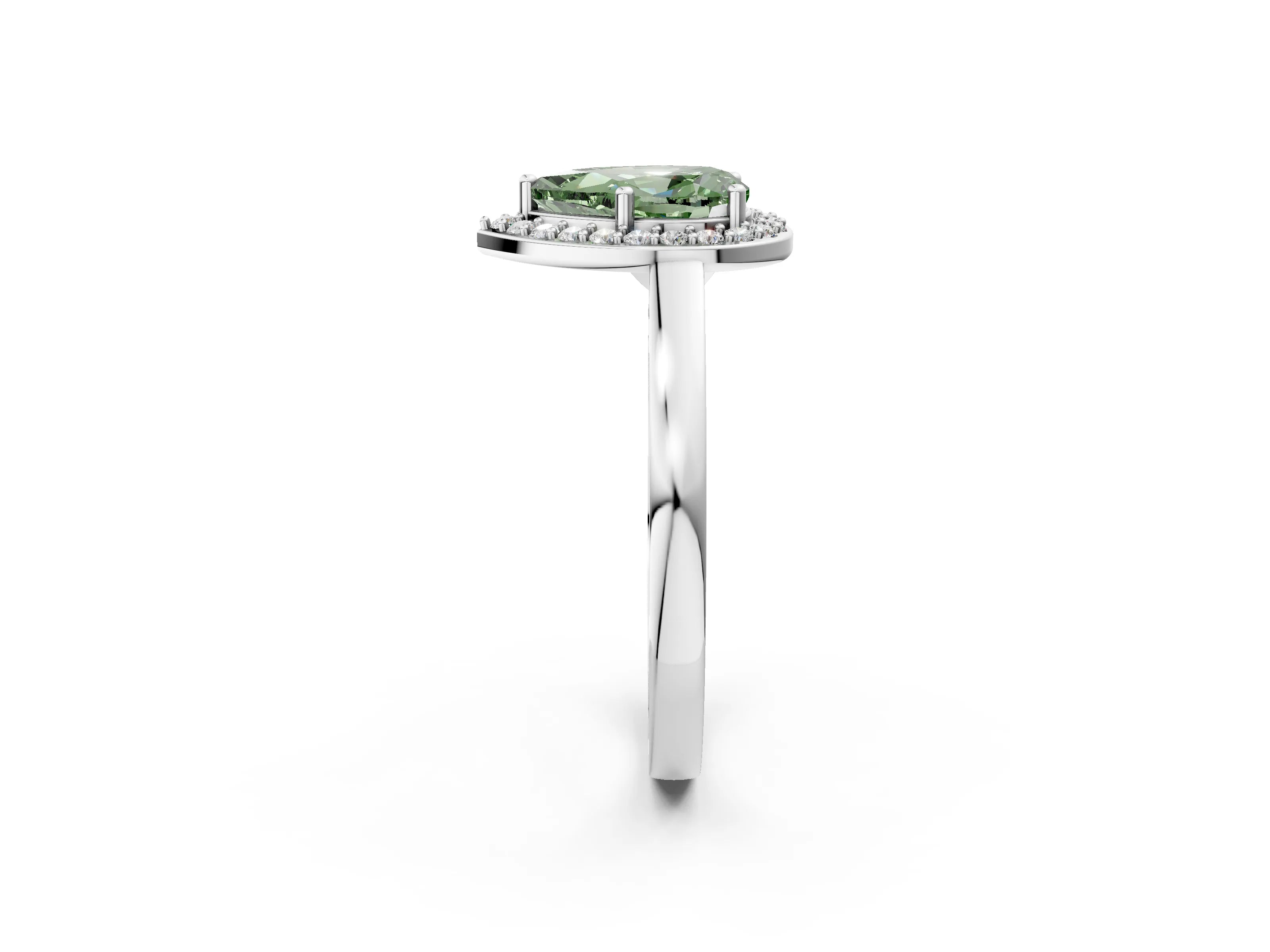 White gold Fancy Green Pear Cut Halo Diamond Ring with Solitaire Band and Prong Setting_26