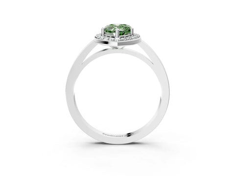 White gold Fancy Green Pear Cut Halo Diamond Ring with Solitaire Band and Prong Setting_27